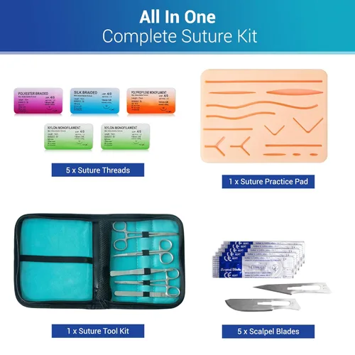 Miniatura 9 de Alcedo Kit de práctica de sutura para estudiantes de medicina, el juego completo incluye almohadilla de sutura regular duradera con heridas