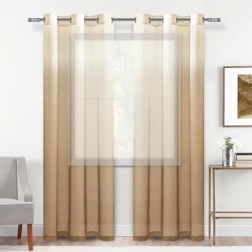 Miniatura 49 de DWCN Cortinas Transparentes Ombré - Cortinas de Lino Sintético con Gradiente Semi Voile con Ojales en la Parte Superior para Dormitorio y Sala