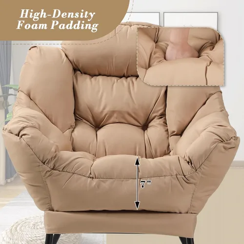 Miniatura 5 de Athena Collection Silla perezosa con otomana, sofá de salón, silla tapizada con reposapiés plegable, silla de lectura con bolsillo lateral y Beige