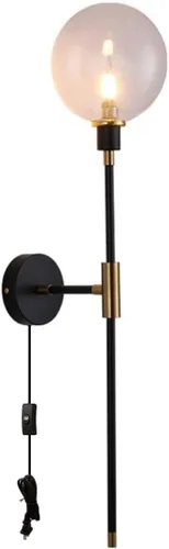 Miniatura 9 de KCO Apliques de pared con enchufe de 1 luz, cable de interruptor de encendido/apagado, lámpara de pared moderna negra con brazo largo de globo