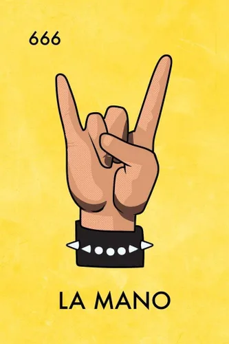 Miniatura 2 de Póster laminado de La Mano de la lotería mexicana parodia cuernos de diablo música de metal pesado divertido póster de borrado en seco arte de pared