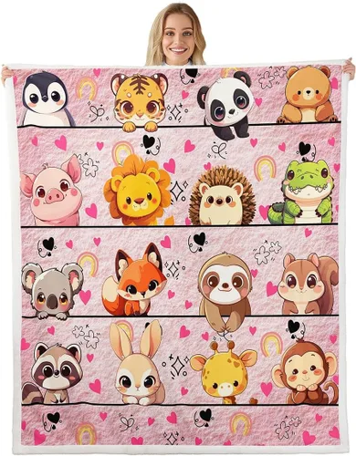 Miniatura 17 de Manta de franela de animales de dibujos animados para todas las estaciones, manta de cama azul con estampado de amor Kawaii para decoración