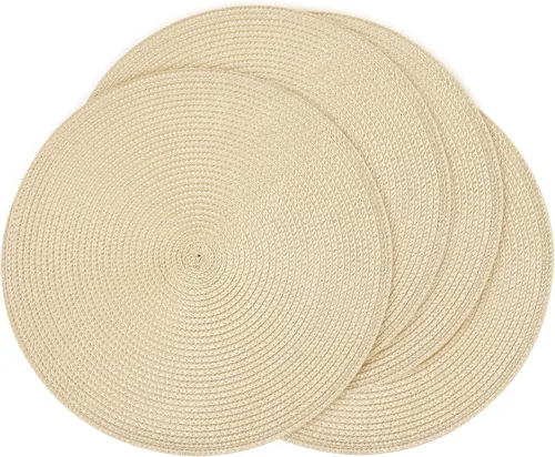 Feuille Juego de 4 manteles individuales redondos trenzados para mesa de comedor, tejidos, lavables, antideslizantes, 13.5 pulgadas (beige, 4