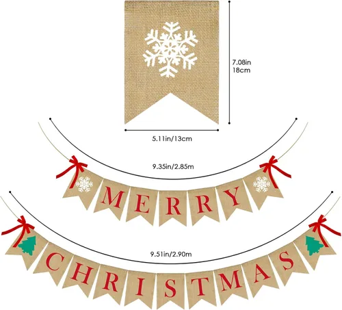 Miniatura 6 de PACETAP Cartel de arpillera de Feliz Navidad con 4 lazos rojos, decoración navideña para el hogar para interiores, chimenea, pared, árbol