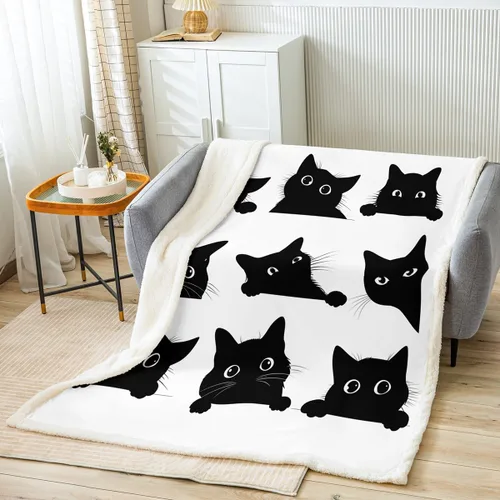Miniatura 2 de Feelyou Manta mullida de gato negro para niños pequeños, linda manta de forro polar con diseño de gatito kawaii, súper suave y acogedora, 30 x 40