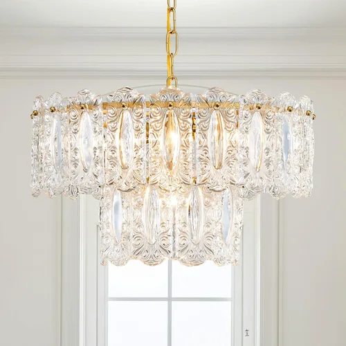 AGV LIGHTING Elegante Lámpara de Araña de Cristal, Accesorio de Iluminación Moderno Vintage Colgante para Comedor, D18 x H10, Pantalla de 2 Niveles