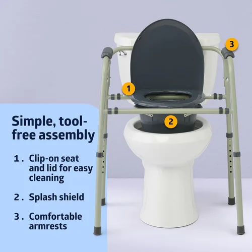 Miniatura 2 de Medline Silla Sanitaria Ajustable de Acero 3 en 1 junto a la Cama con Protección Microban, Inodoro Portátil junto a la Cama, Capacidad