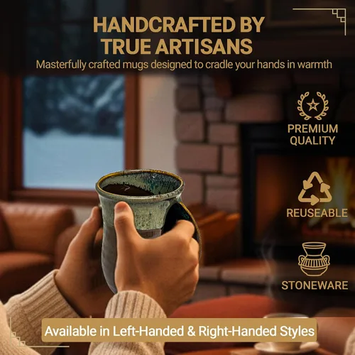 Miniatura 4 de Taza Calentadora de Manos Clay in Motion – Taza de Café Hecha a Mano con Asa Cómoda y Bolsillo de Cerámica para Calentamiento de Manos – Moca