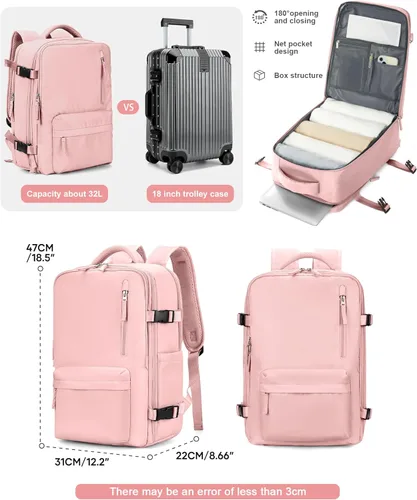 Miniatura 3 de VGCUB - Mochila grande para viaje, trabajo, negocios, mochila para laptop aprobada como equipaje de mano para vuelos, unisex, Rosa (Pure Pink)
