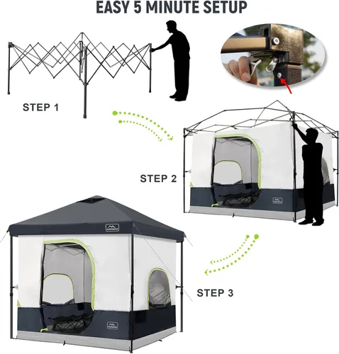 Miniatura 5 de KAMPKEEPER Tienda de campaña para 6 personas, tienda de campaña desplegable de 10 x 10 pies con tienda interior de campamento, convierte el toldo