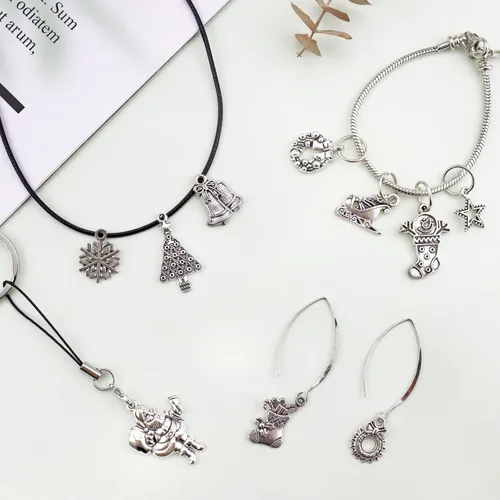 Miniatura 4 de JIALEEY Dijes de Navidad, Lotes al por mayor a granel Dijes de Navidad mezclados con colgantes de plata tibetana y metal para hacer joyas