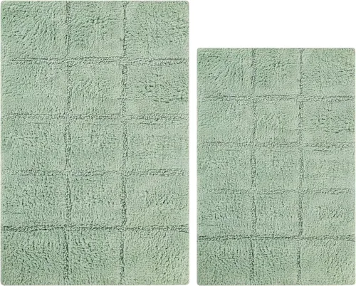 Superior Juego de alfombras de baño antideslizantes de algodón con respaldo de látex en aerosol, 20 x 30 pulgadas, 24 x 36 pulgadas, 2 piezas, salvia