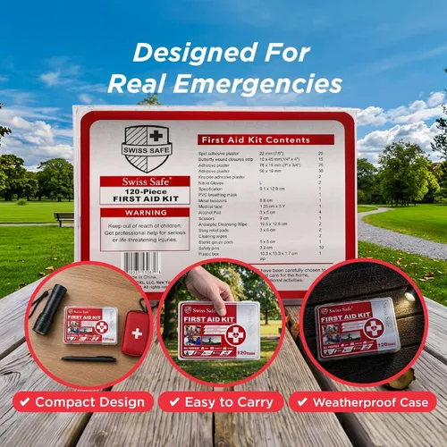 Miniatura 6 de Swiss Safe Mini First Aid Kit – 120 Pcs Compact Hard Shell Medical Kit for Home, Car, Travel, Camping, Hiking, Sports, Office & Outdoor Emergencies