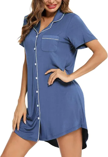 Miniatura 164 de Samring Camisón de pijama para mujer, manga corta/larga, con botones, camisón para dormir, camisón para novio, talla XXL