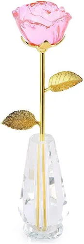 Miniatura 3 de Florero de rosa individual, exhibición de jarrón de cristal para rosa bañada en oro de 24 quilates, soporte de cristal transparente Forever Roses