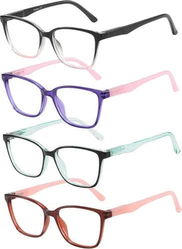 Przene Paquete de 4 lentes de lectura con bloqueo de luz azul, lectores para mujeres y hombres con bisagra de resorte Mezcla de