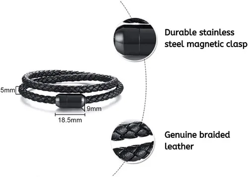 Miniatura 2 de Pulsera de cuero trenzada con cierre magnético de acero inoxidable para hombre pulsera de cuero auténtico con cierre magnético