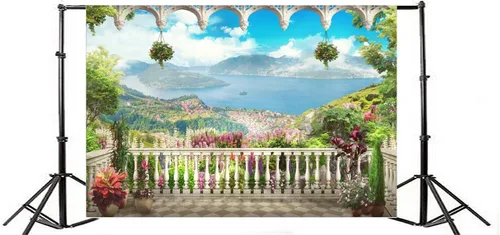 Miniatura 4 de AOFOTO Telón de fondo para terraza de jardín de 5 x 3 pies, hermoso paisaje de fotografía, fondo de fotografía para niños, niñas, retrato artístico