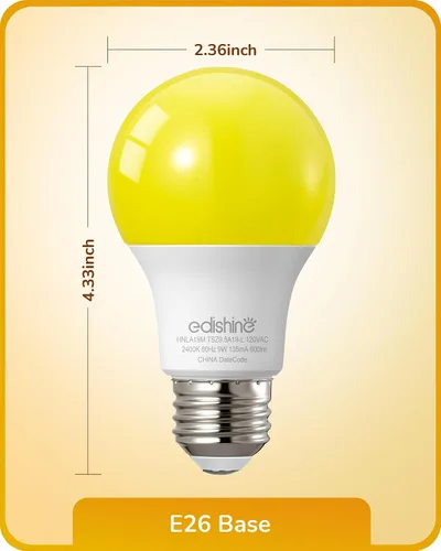 Miniatura 7 de EDISHINE Bombillas amarillas A19, 9 W (equivalente a 60 W), 600 lm 2400 K ámbar Glow bombillas para exteriores, no regulables, base media E26