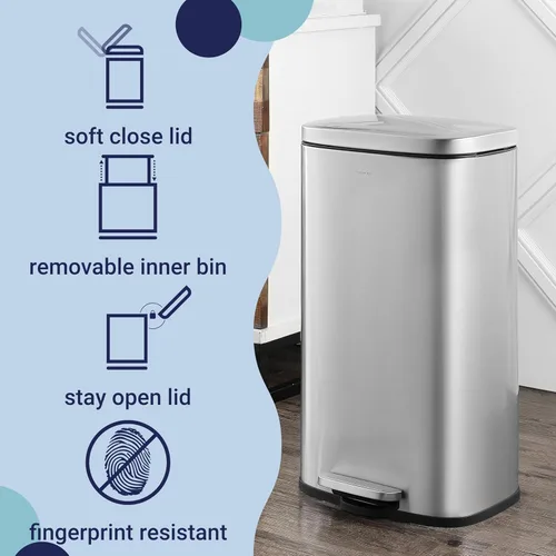 Miniatura 3 de happimess HPM1011A Curtis - Bote de basura con pedal de apertura de 8 galones con tapa de cierre suave, moderno, minimalista, a prueba de huellas