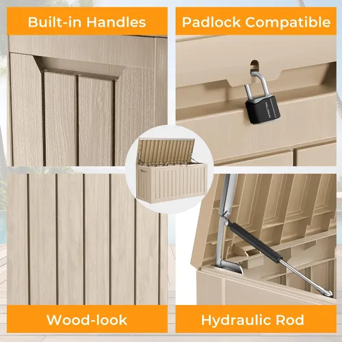 Miniatura 3 de Caja de almacenamiento de resina impermeable para exteriores con cerradura para interiores y exteriores, para cojines de patio, muebles de patio