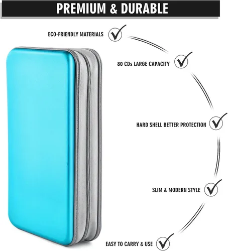 Miniatura 3 de Funda para CD, 80 de capacidad, DVD, VCD, multimedia, Blu-ray, soporte para cartera, organizador de almacenamiento (azul cielo)
