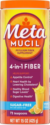 Miniatura 10 de Metamucil 4-en-1 suplemento de fibra de cáscara de psyllium, sin azúcar, 72 cucharaditas, sabor a naranja, fibra diaria en polvo para la salud