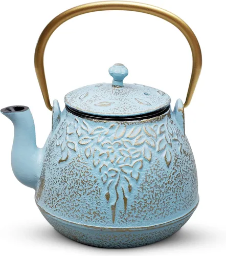 Miniatura 14 de Tetera, tetera japonesa de hierro fundido TOPTIER con infusor para hojas sueltas y bolsitas de té, tetera de hierro fundido segura para estufa Blanco