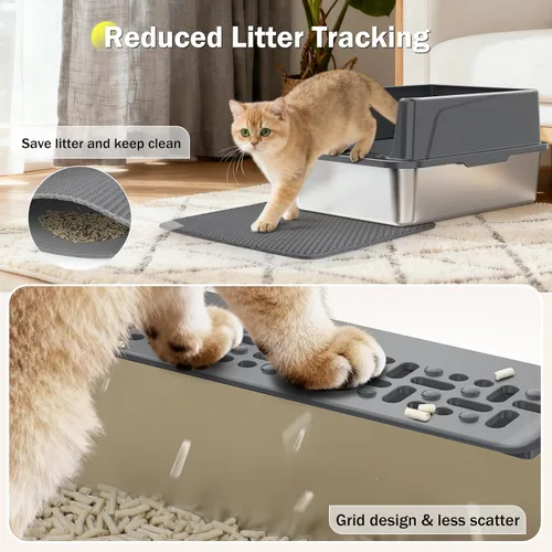 Miniatura 3 de Caja de arena para gatos de acero inoxidable con tapa, bandeja de arena de metal de alta cara para gatos pequeños, caja de arena para gatitos