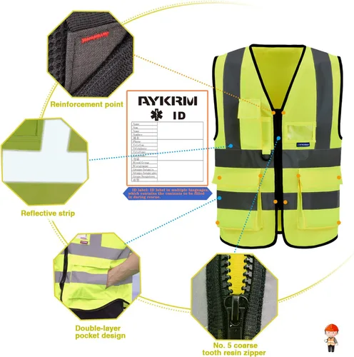 Miniatura 7 de A-SAFETY chaleco reflectante de alta visibilidad para hombres, Amarillo