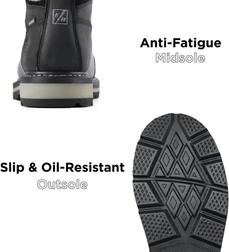 Miniatura 7 de SUREWAY Botas de trabajo para hombre de 6 pulgadas, impermeables, suaves/compuestas, cuero de caballo loco resistente, con cordones antideslizantes