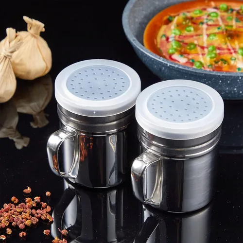 Miniatura 4 de Lallisa 6 saleros y pimenteros de acero inoxidable de 10 onzas con tapa y mango, dragado, condimento, condimentos, palomitas de maíz, salero, polvo