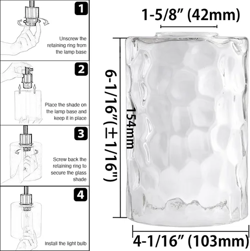 Miniatura 3 de pantalla de lámpara de vidrio de repuesto globo y cubierta para lámpara, 6-1/16" de altura 4-1/16" de diámetro, ajuste de 1-5/8 pulgadas, paquete