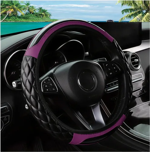 Miniatura 16 de Funda para volante de automóvil, 14.5 a 15 pulgadas, de piel antideslizante, diseño cómodo y seguro, accesorios universales para volantes