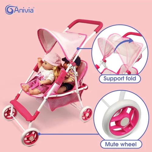 Miniatura 7 de Colección de muñecas Anivia, cochecito de muñeca con diseño de corazón, regalos para niños pequeños y niñas, cochecito de muñeca plegable