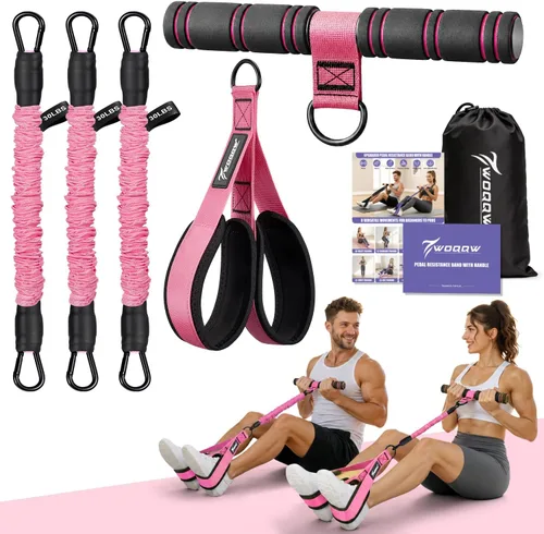Miniatura 9 de WOQQW Banda de resistencia de pedal multifunción con mango, bandas de resistencia de pie ajustables de 3 tubos mejoradas para núcleo, brazo