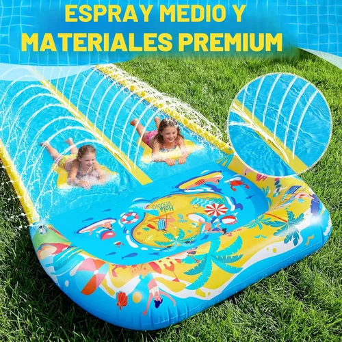 Miniatura 3 de Toboganes de agua y toboganes de agua dobles de 40 pies con 2 tablas de bodyboard, toboganes de agua inflables gigantes para niños y adultos, patio