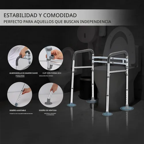 Miniatura 3 de Lianjindun Barras de seguridad para inodoro, marco ajustable para inodoro para ancianos, personas mayores, discapacitados y minusválidos, asas Gris