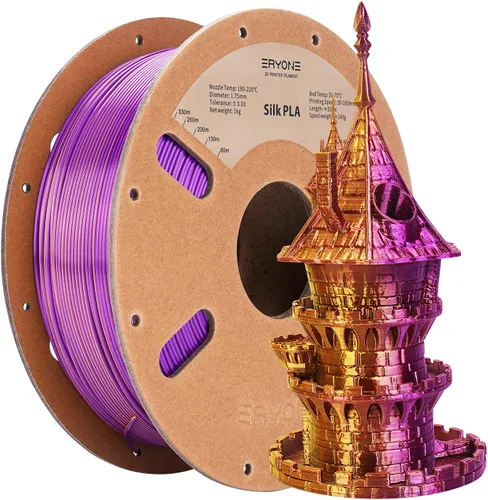 Miniatura 68 de ERYONE Filamento de ácido poliláctico (PLA) de seda bicolor para impresora 3D, de 1.75 mm +/- 0.03 mm, carrete de cartón de 1 kg (2.2 libras)