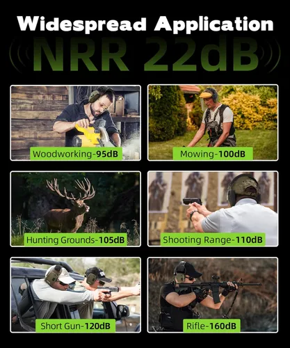 Miniatura 7 de ZOHAN 035 Auriculares de protección auditiva Bluetooth 5.4 para tiro con cancelación activa de ruido y amplificación de sonido, NRR 22dB para campo