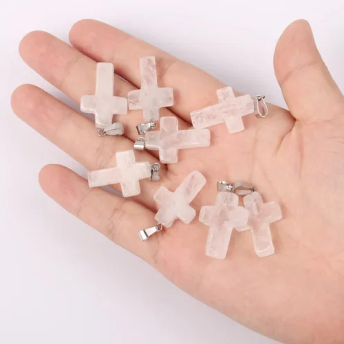 Miniatura 4 de Cadikez 12 piezas colgantes de cruz de piedra natural, cristales curativos de cuarzo chakra reiki colgantes de piedras preciosas dijes a granel
