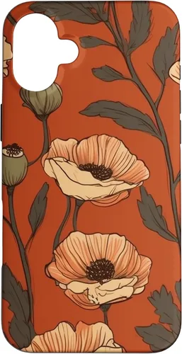 Miniatura 22 de iPhone 16 Floral Pattern Poppies Terracotta Poppy Flower Case