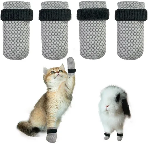 Miniatura 8 de 4 guantes para gatos para evitar arañazos, zapatos de malla transpirable para gatos, guantes ajustables antiarañazos para gatos, adecuados para Negro