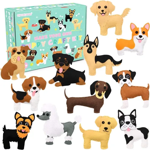 CiyvoLyeen Kit de Costura de Perro para Niños – Divertido Conjunto de Manualidades de Felpa para Costura para Niñas y Niños – Juego de Regalo de