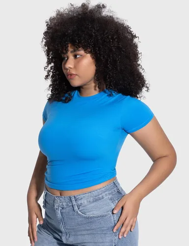 Miniatura 3 de PUMIEY Camiseta básica de manga corta con cuello redondo para mujer, con doble forro, ajustada, colección Smoke Cloud Pro