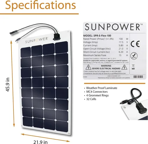 Miniatura 8 de ExpertPower Kit de energía solar de 100 W y 12 V Batería de litio LiFePO4 de 12 V 20 Ah Panel solar flexible de 100 W, controlador de carga