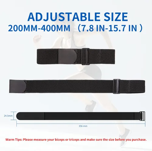 Miniatura 2 de MOOFIT RA1 - Correa de repuesto para monitor de frecuencia cardíaca de 0.965 in, repuesto de cinturón de brazo ajustable hasta 15.748 in, negro