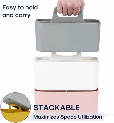 Miniatura 7 de Organizador Caddy Multiusos con Asa - Contenedor de Plástico Apilable Tote - Suministros de Arte y Manualidades, Oficina, Escritorio, Papelería, Gris