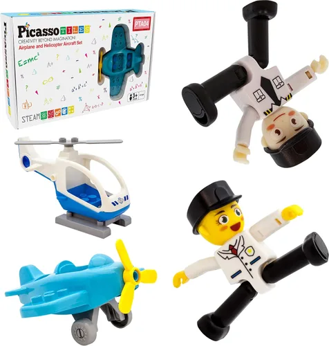Miniatura 12 de Picasso Toys - Figuras de acción magnéticas de personajes de 4 piezas de astronauta para bloques de construcción, juego de juguetes para niños