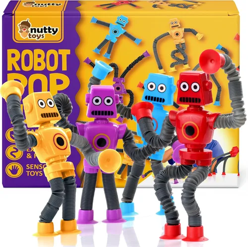 nutty toys Juguetes Sensoriales de Robot 4 Unidades - Tubos Pop Superiores Fidget 2025 para TDAH y Autismo Edades 3 4 5 6 7 8 9 10 11 12, Mejor Idea